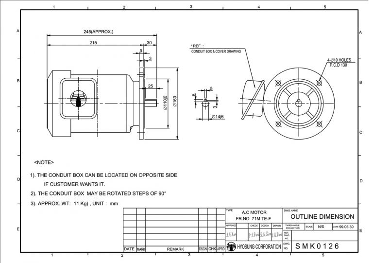 B5/V1 FLANGE형 FR71M 0.4kW(0.5HP) 4P용