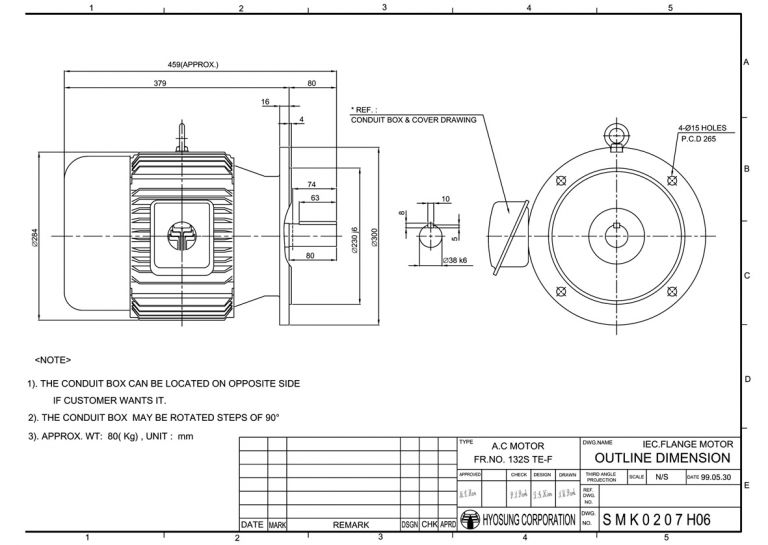 B5/V1FLANGE형  FR132S 3.7kW(5HP) 6P, 5.5kW(7.5HP) 4P용