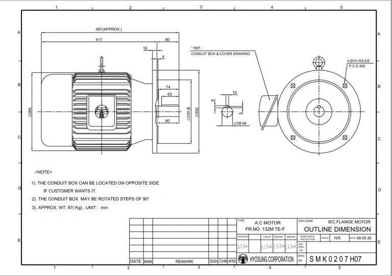 B5/V1 FLANGE형 FR132M 5.5kW(7.5HP) 6P, 7.5kW(10HP) 4P형