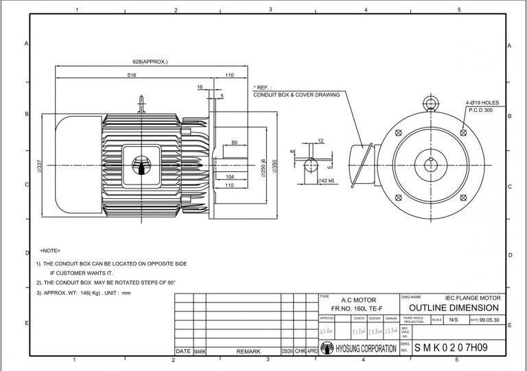 B5/V1 FLANGE형 FR160L 11kW(15HP) 6P, 15kW(20HP) 4P형