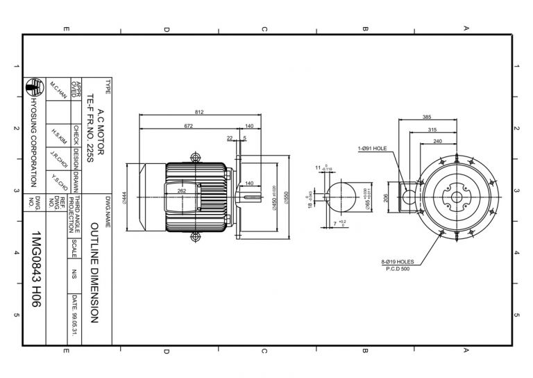 B5/V1 FLANGE형 FR225S 45kW(60HP) 6P, 55kW(75HP) 4P형