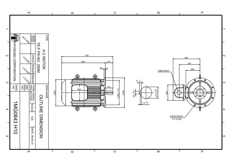 B5/V1 FLANGE형 FR250M 75kW(100HP) 6P, 90kW(120HP) 4P형
