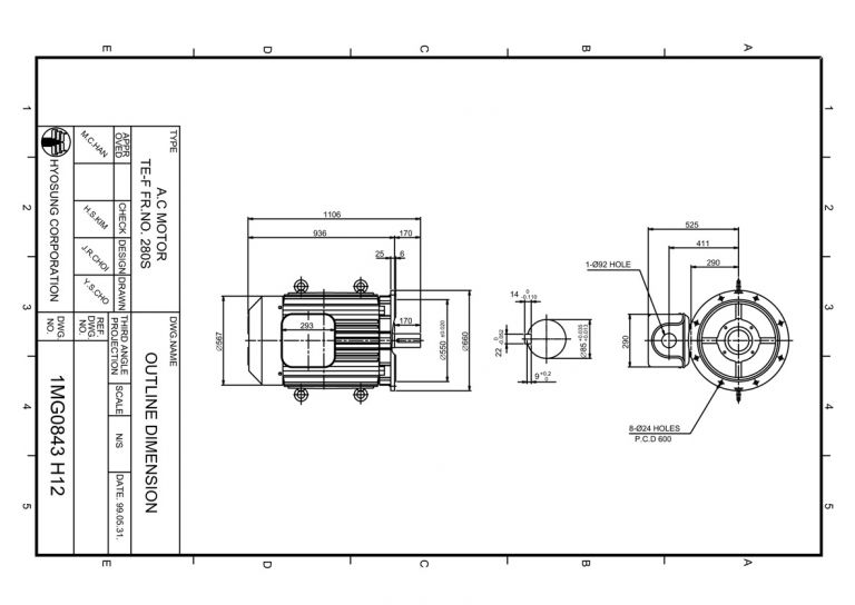 B5/V1 FLANGE형 FR280S 90kW(120HP) 6P, 110kW(150HP) 4P용