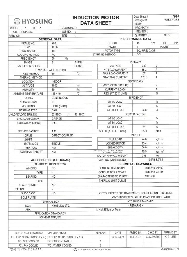 45kW 60HP 380V 4P DATASHEET 